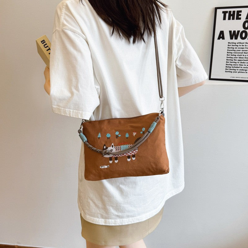 Embroidered Cat Canvas Bag