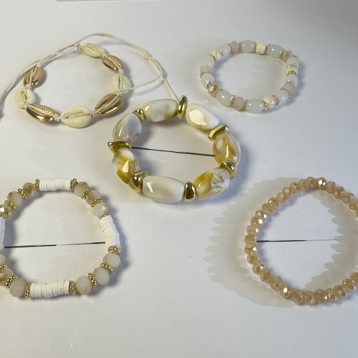 Cowrie Shell & Stone Stackable Bracelet Set