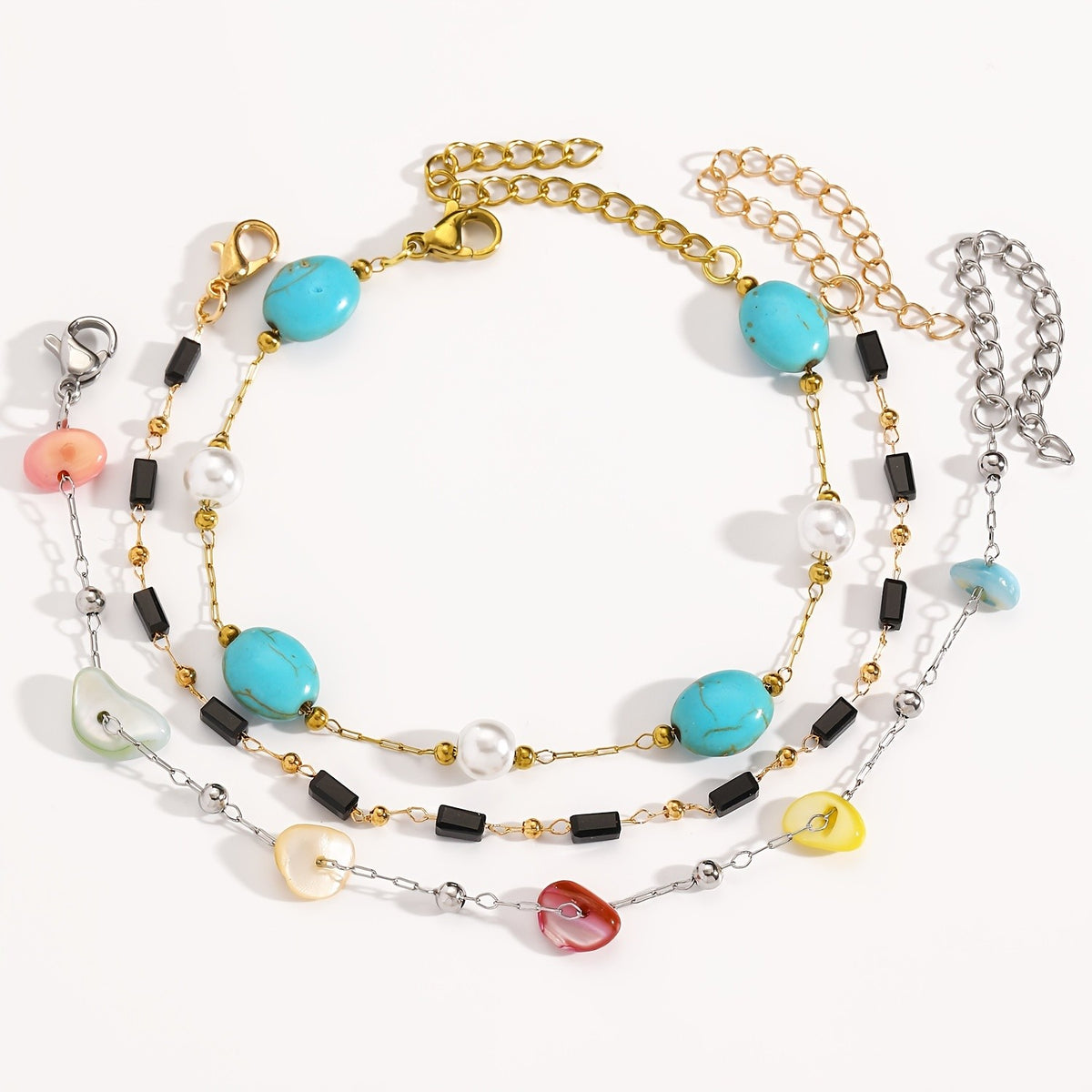 Colorful Stone & Pearl Link Bracelet