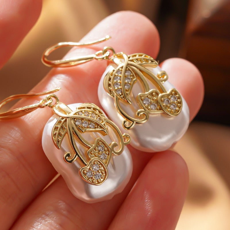 Cherry Leaf Pearl Drop Earrings