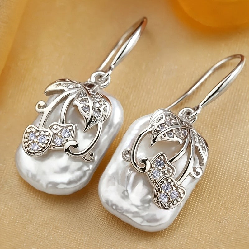 Cherry Leaf Pearl Drop Earrings