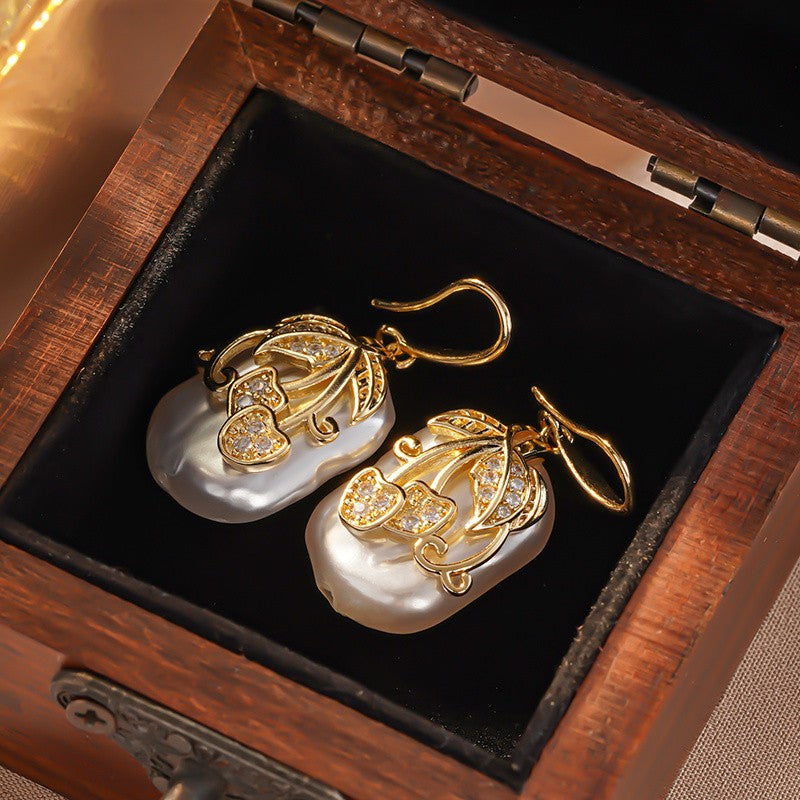Cherry Leaf Pearl Drop Earrings