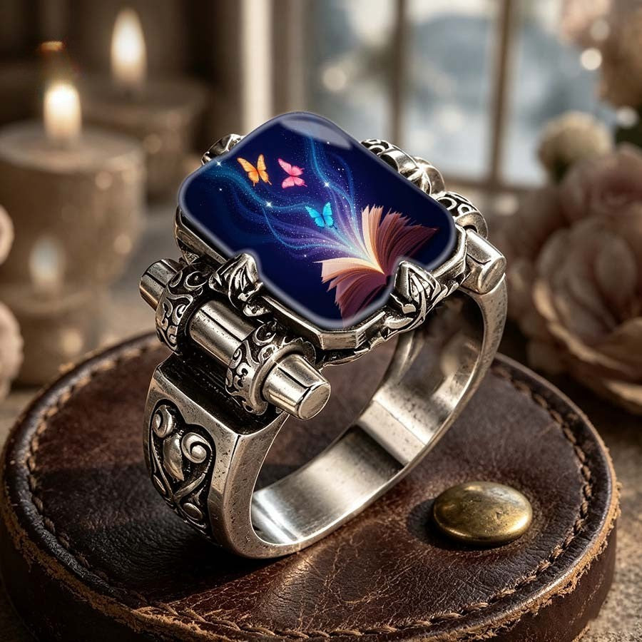 Blue Galaxy Book & Butterfly Ring