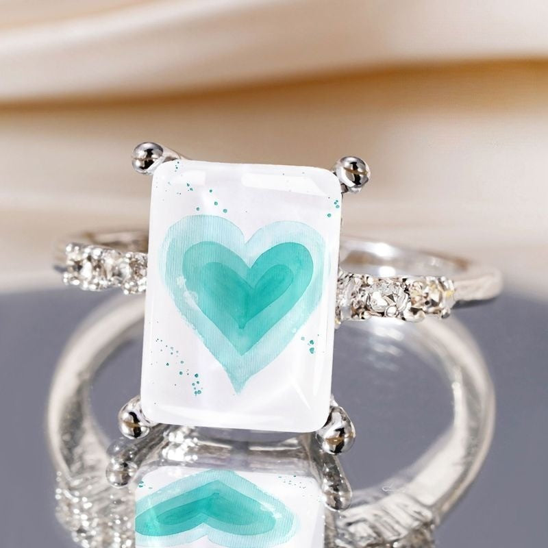 Watercolor Heart Rectangular Ring