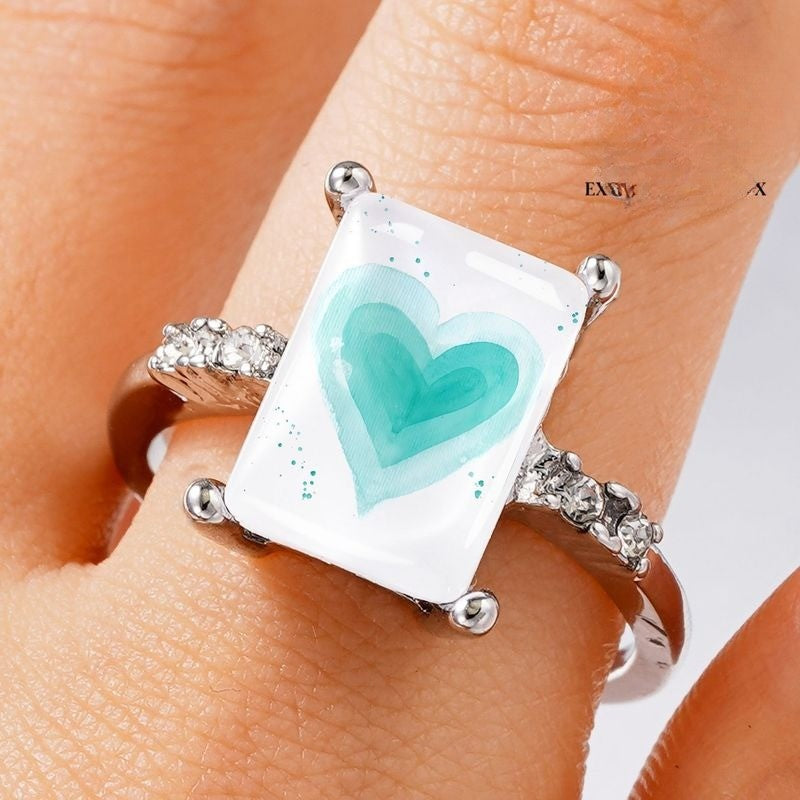 Watercolor Heart Rectangular Ring