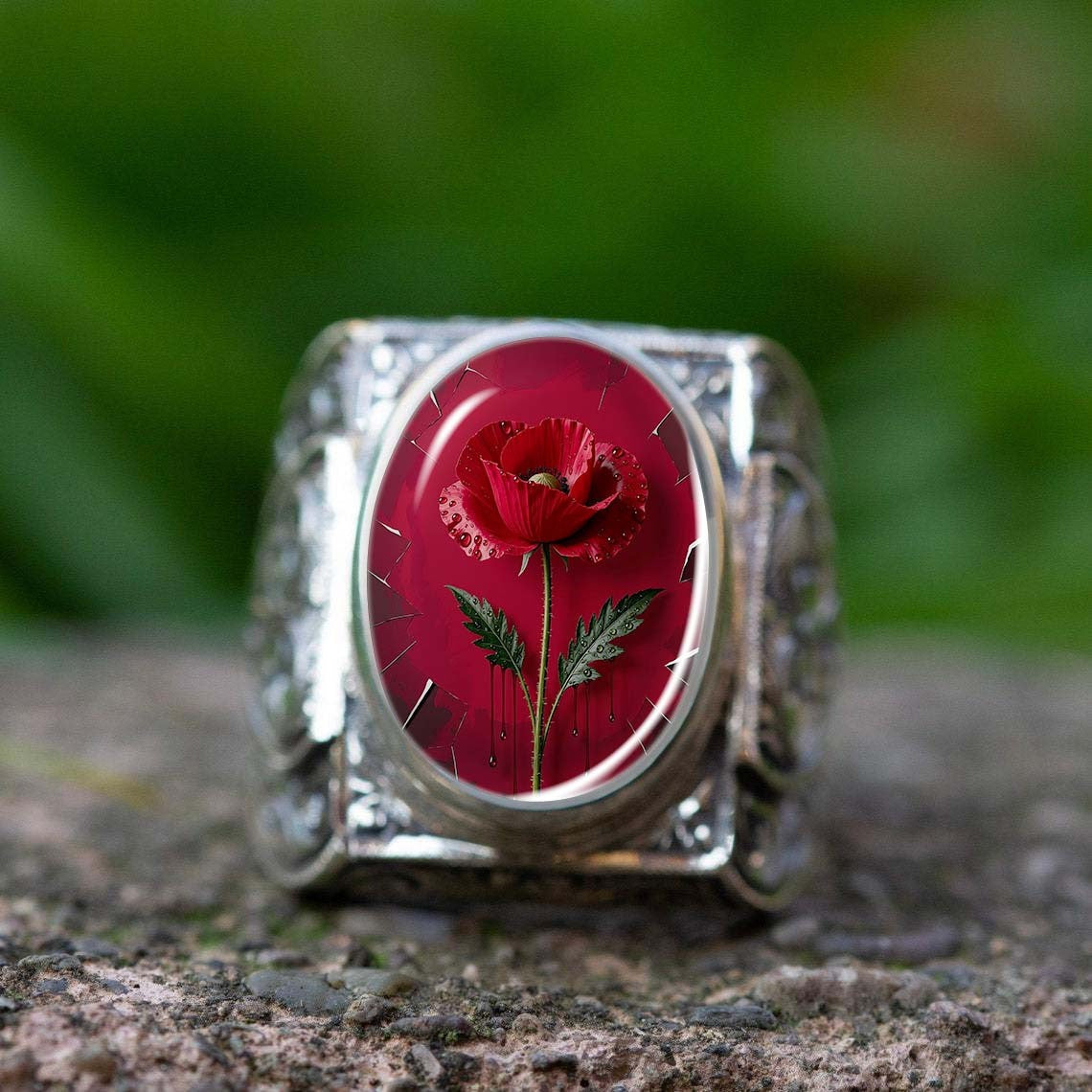 Vintage Carved Poppy Ring