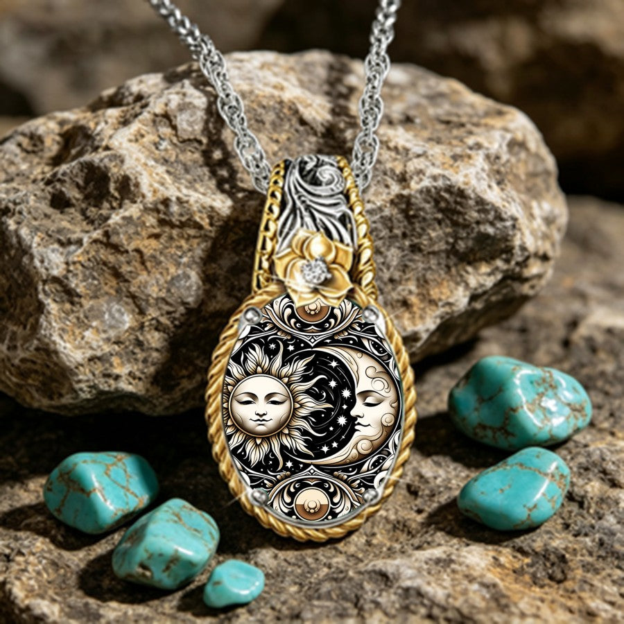 Celestial Sun & Moon Teardrop Necklace