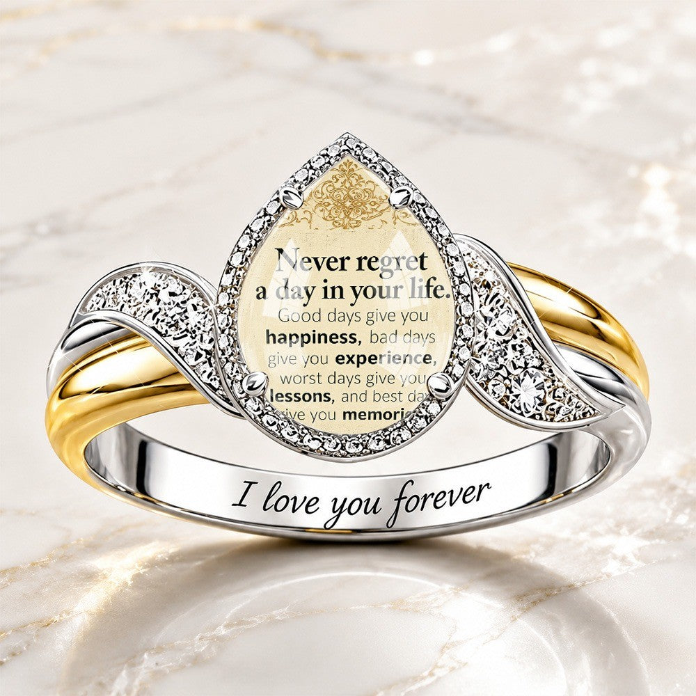 Teardrop Quote & Crystal Wing Ring
