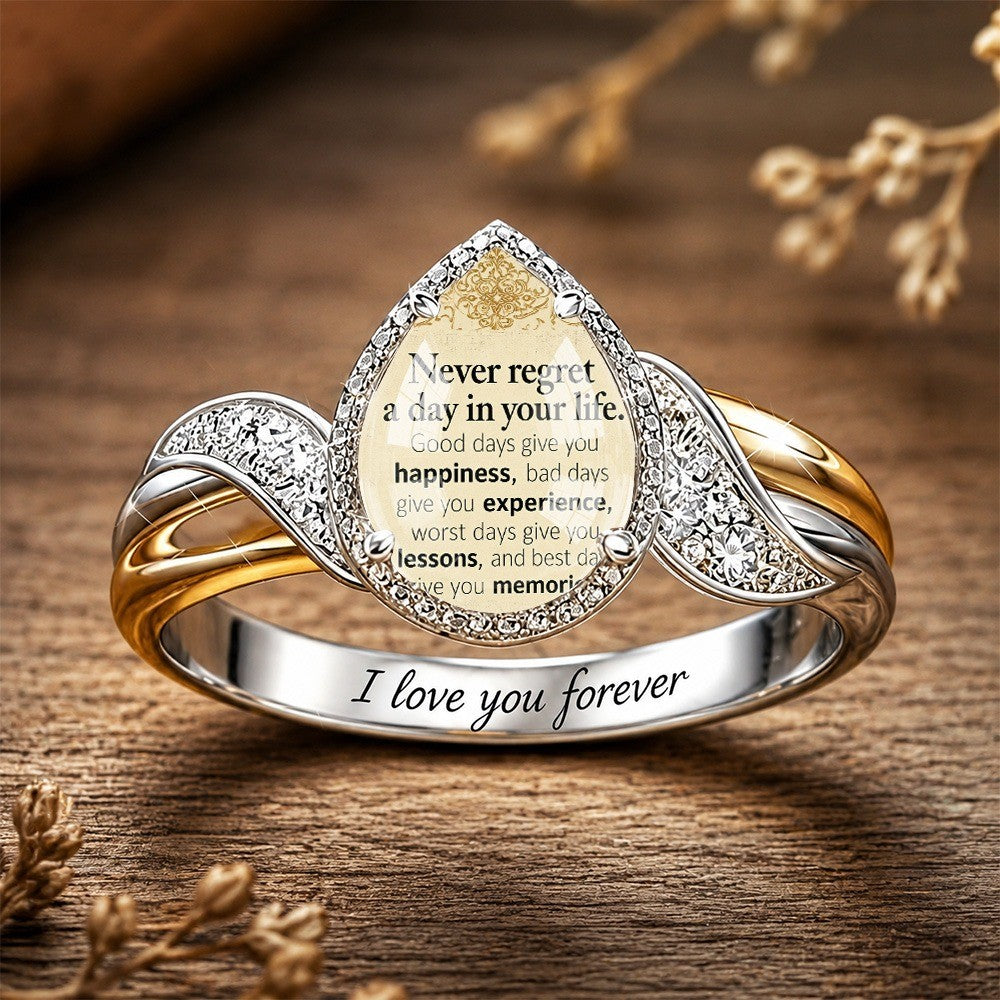 Teardrop Quote & Crystal Wing Ring