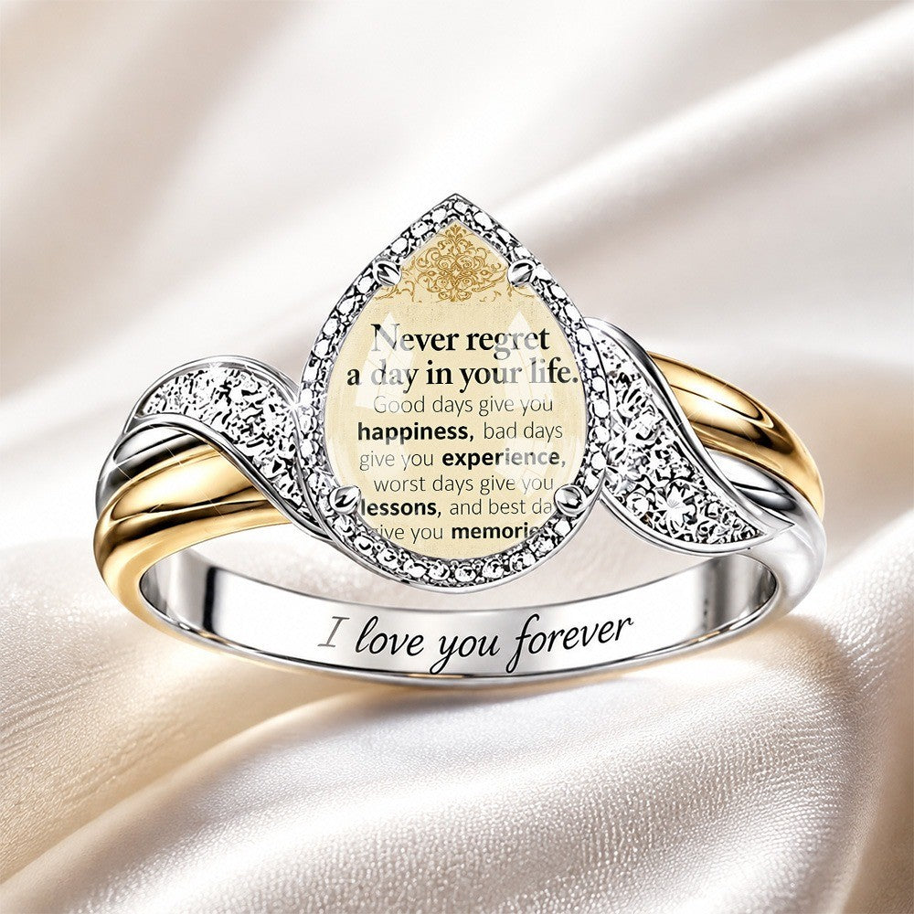 Teardrop Quote & Crystal Wing Ring