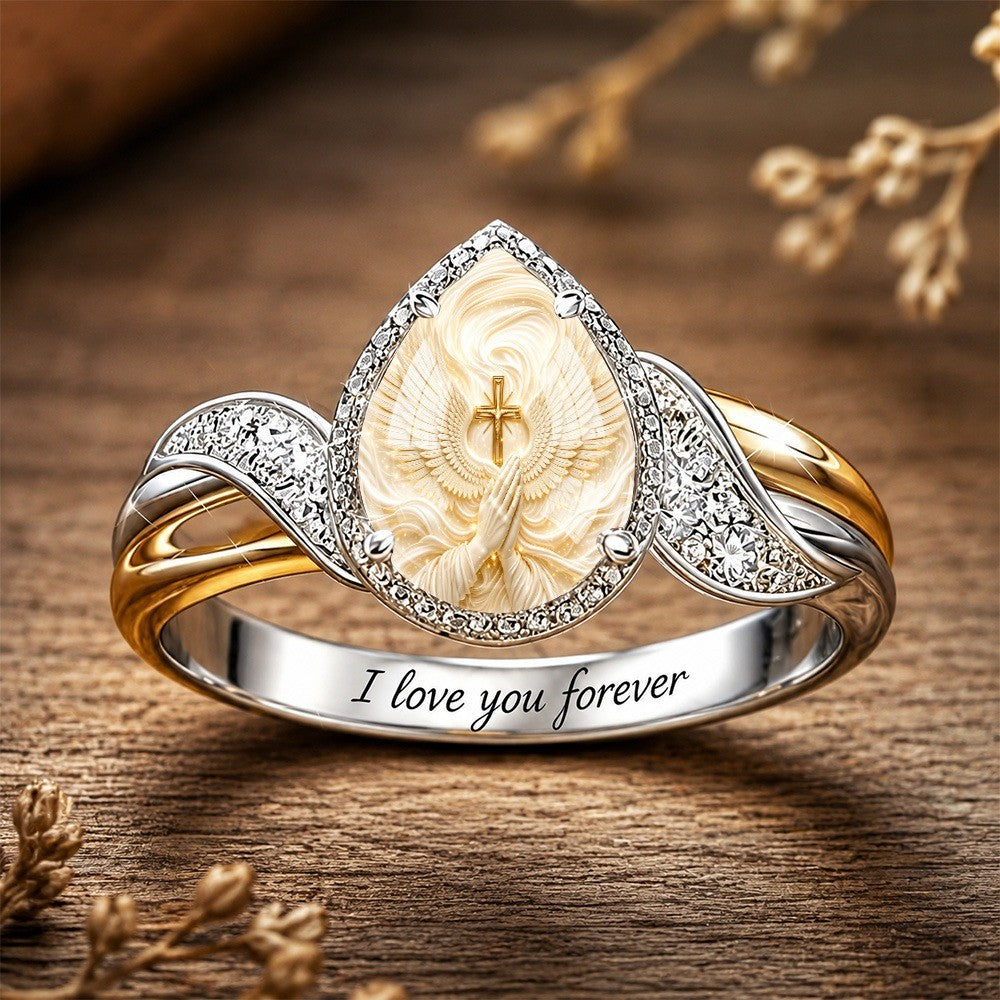 Praying Angel & Cross Marquise Ring