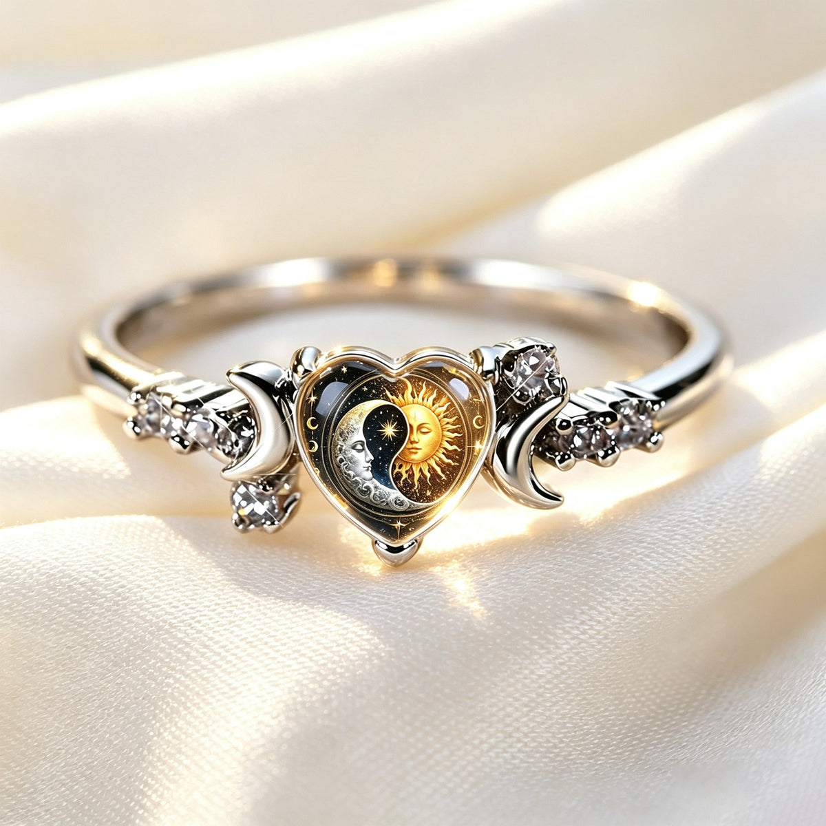Celestial Sun & Moon Heart Ring