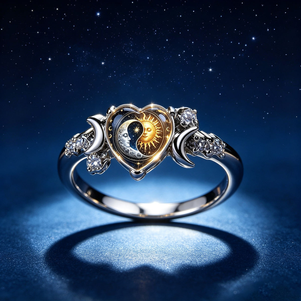 Celestial Sun & Moon Heart Ring