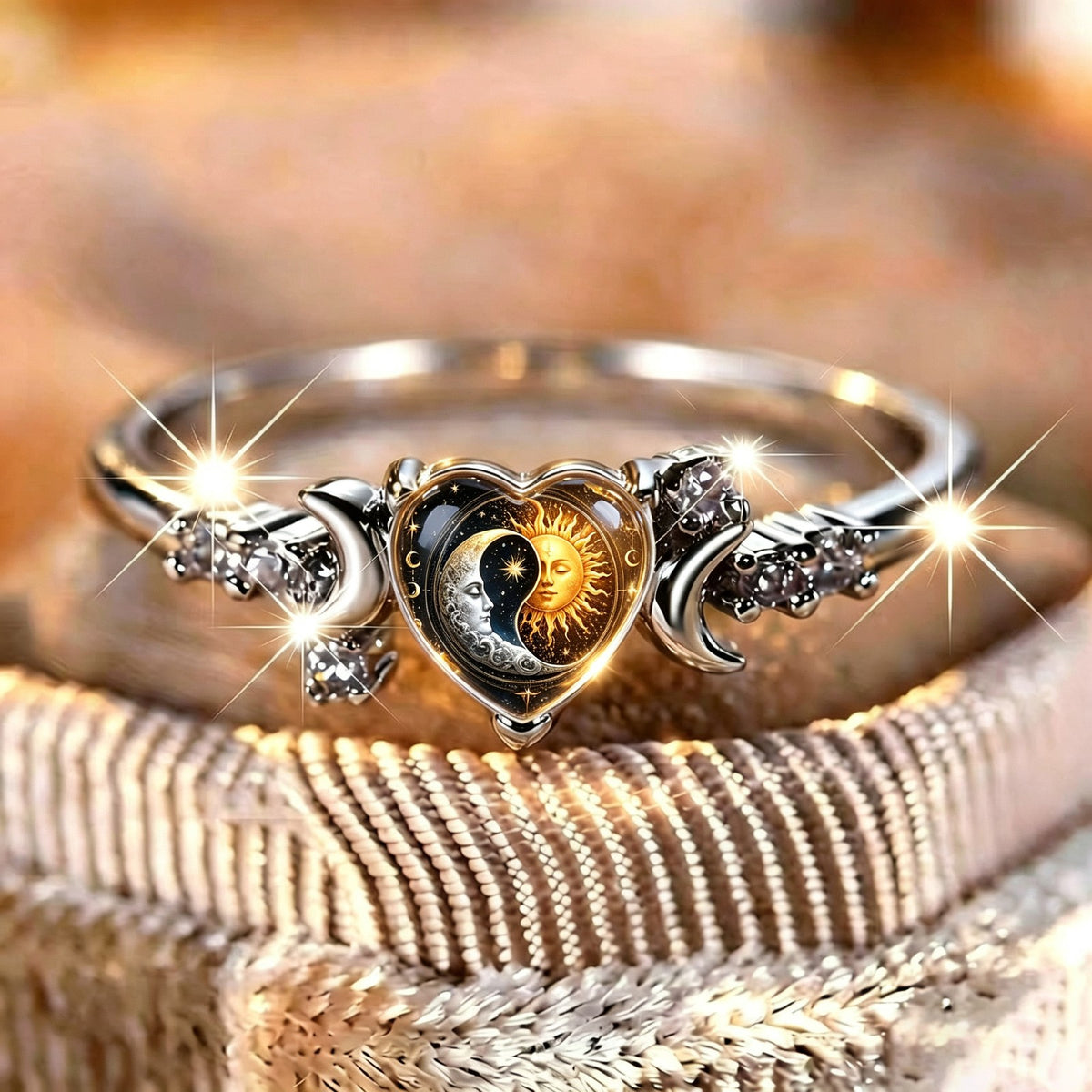 Celestial Sun & Moon Heart Ring