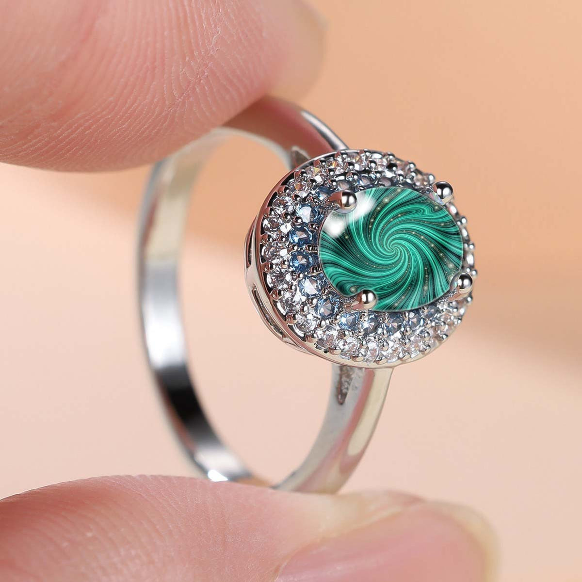 Green Swirl Crystal Ring