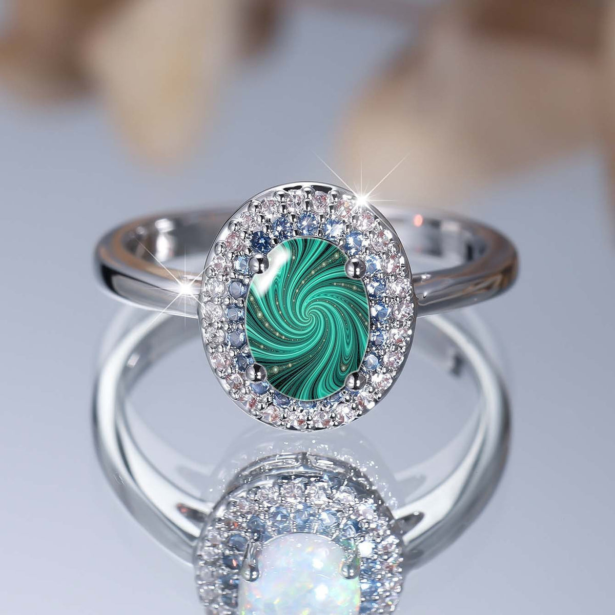 Green Swirl Crystal Ring
