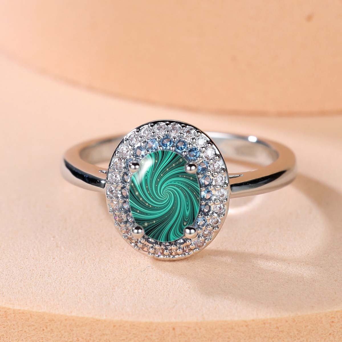 Green Swirl Crystal Ring