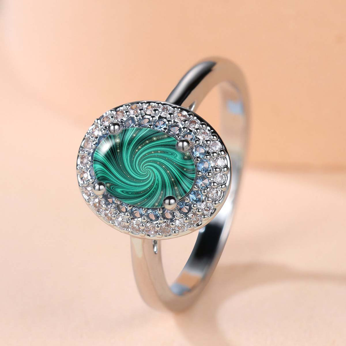 Green Swirl Crystal Ring