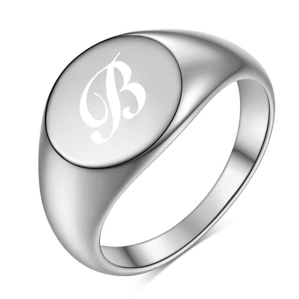 Polished Script Initial Signet Ring