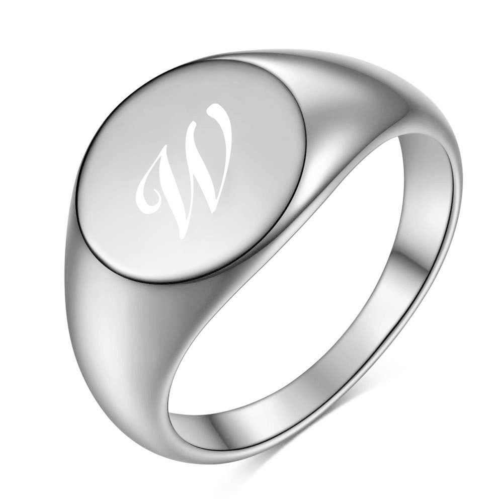 Polished Script Initial Signet Ring