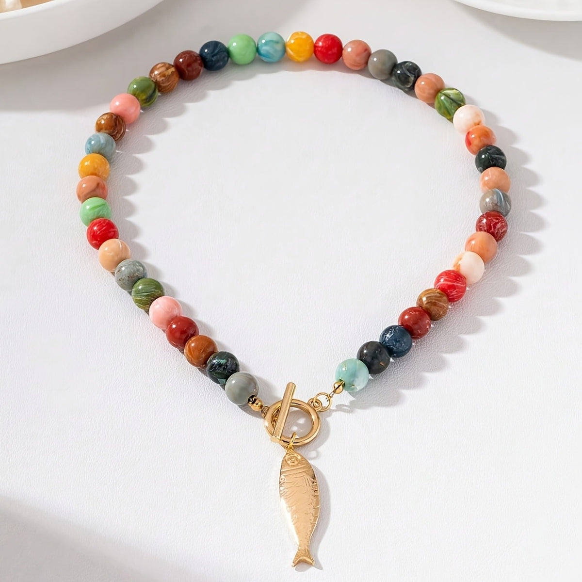 Multicolor Bead Fish Toggle Necklace