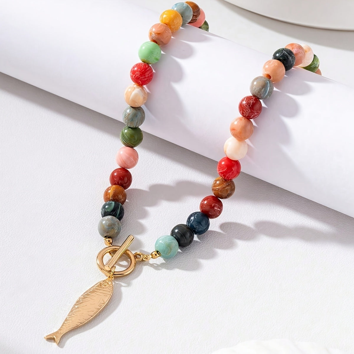 Multicolor Bead Fish Toggle Necklace