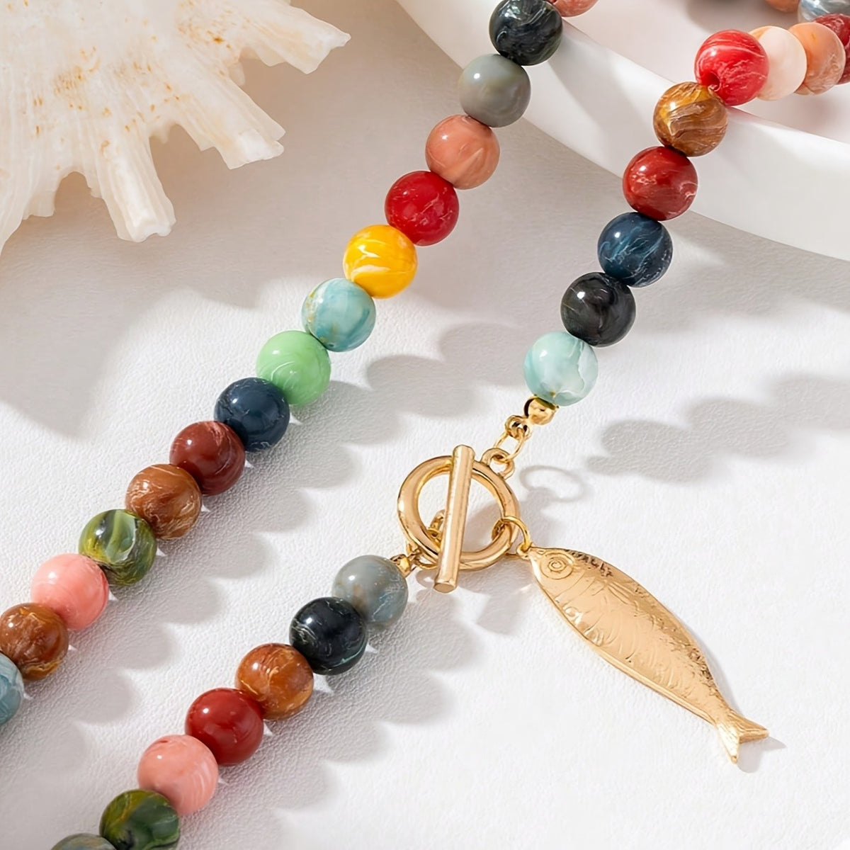 Multicolor Bead Fish Toggle Necklace