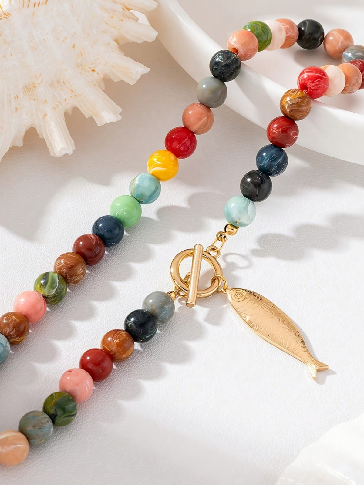 Multicolor Bead Fish Toggle Necklace
