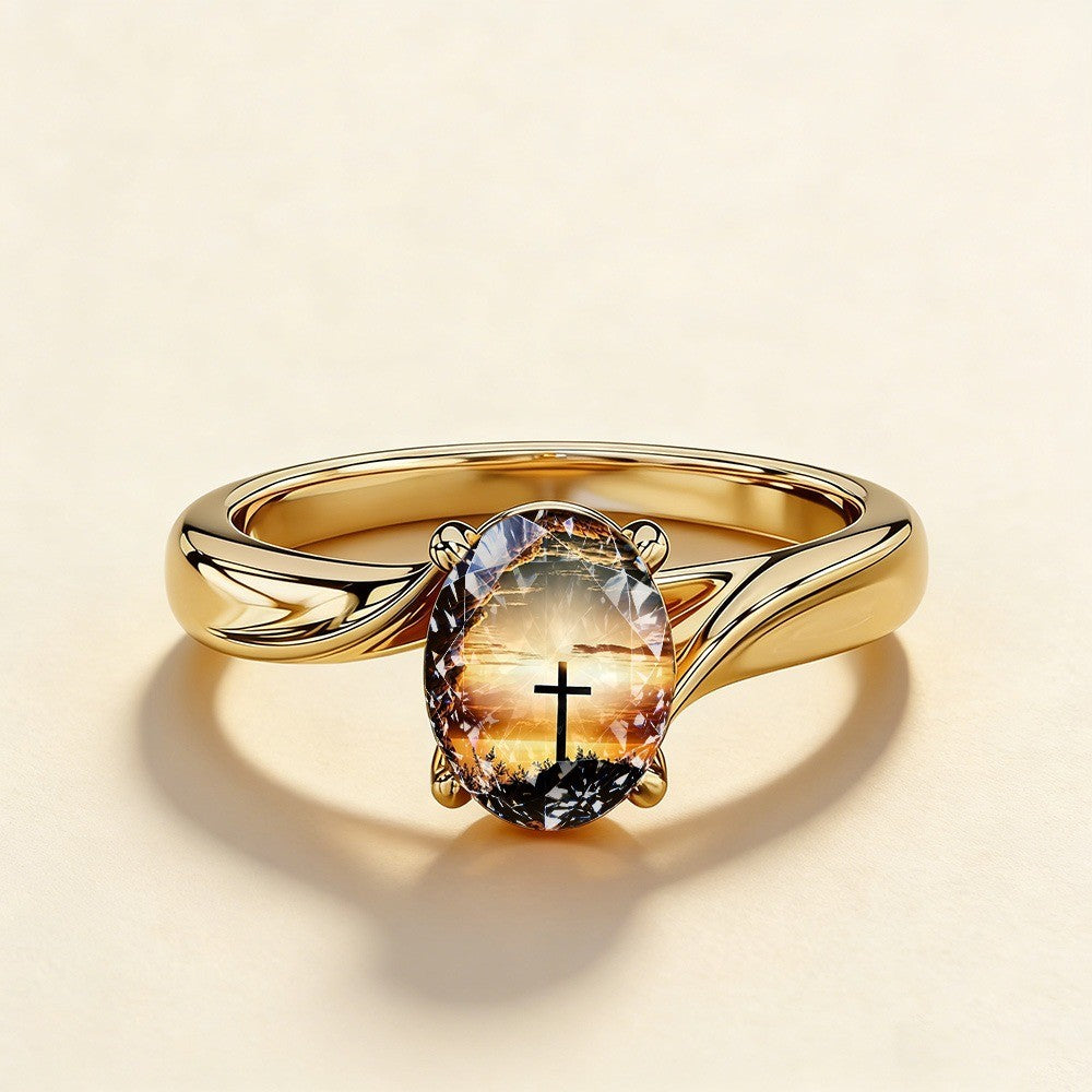 Sunset Cross Oval Ring