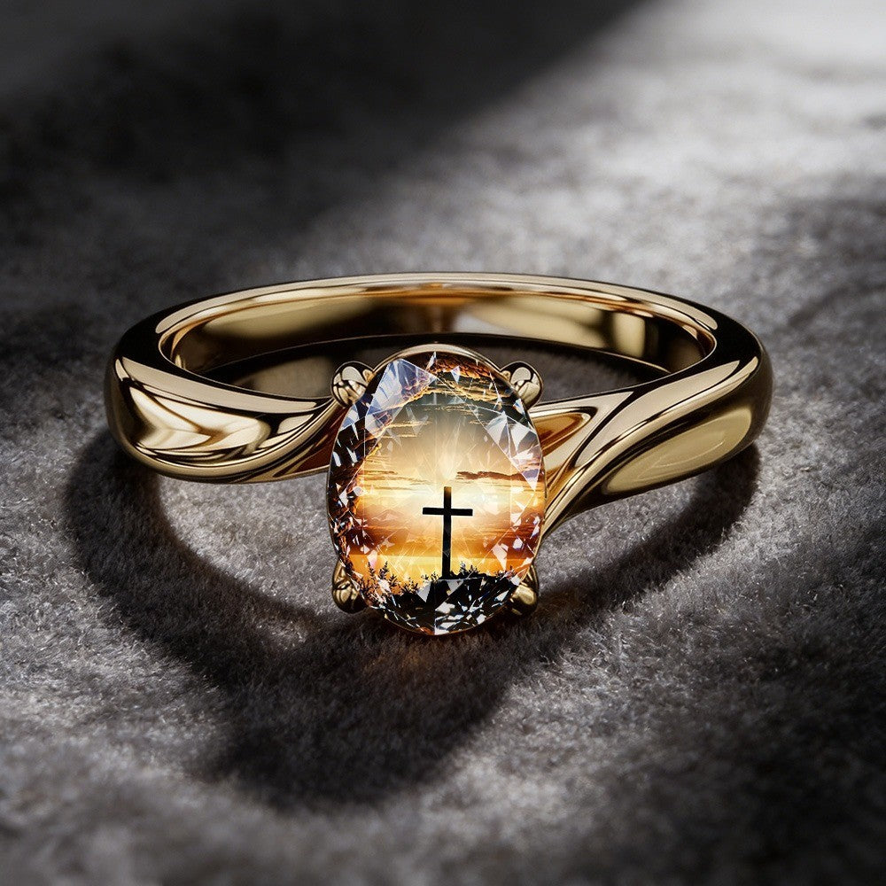 Sunset Cross Oval Ring