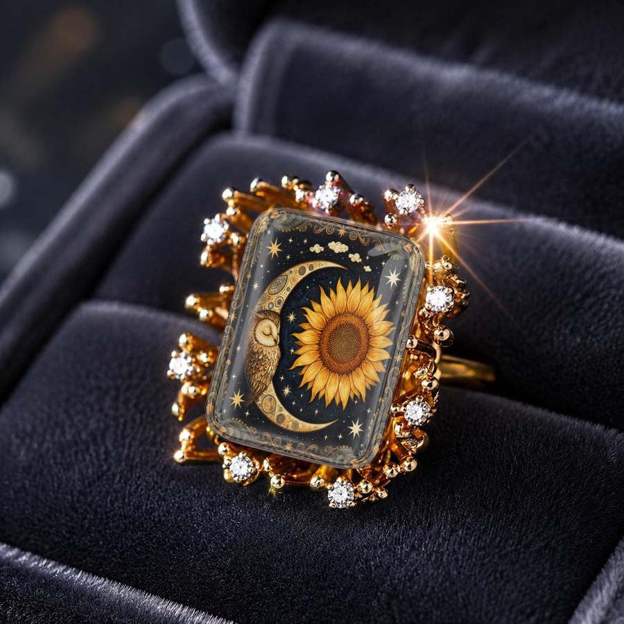 Sunflower & Moon Statement Ring