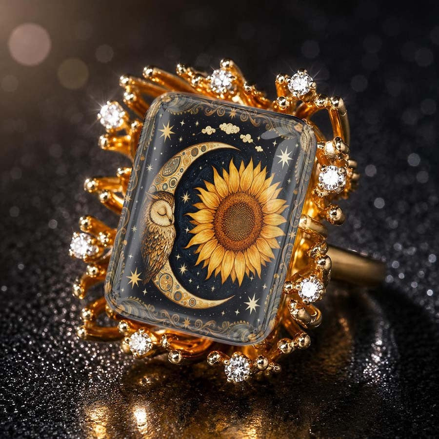 Sunflower & Moon Statement Ring