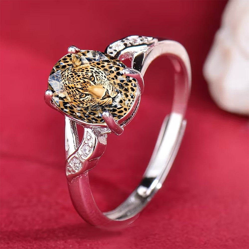 Leopard Face Oval Ring