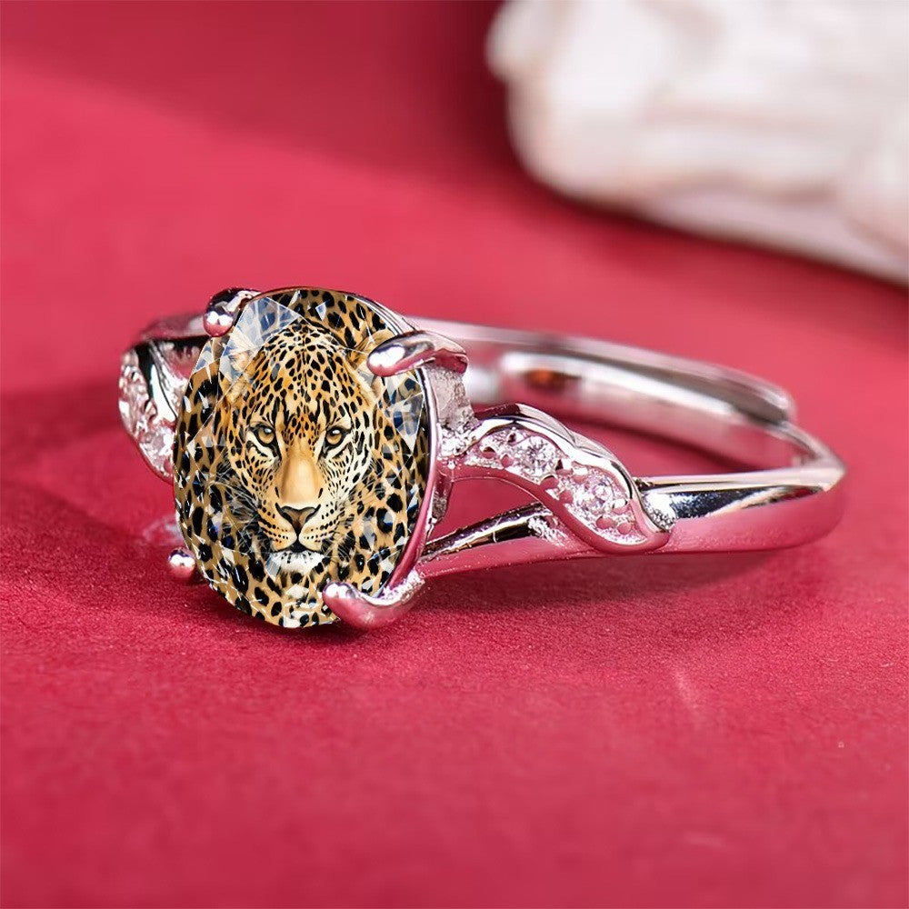 Leopard Face Oval Ring