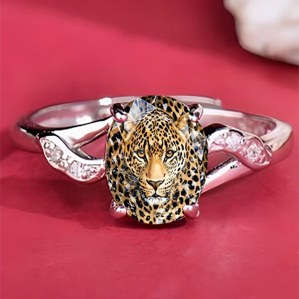 Leopard Face Oval Ring