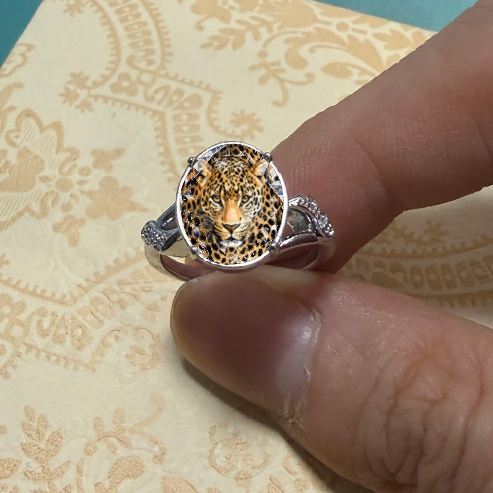 Leopard Face Oval Ring