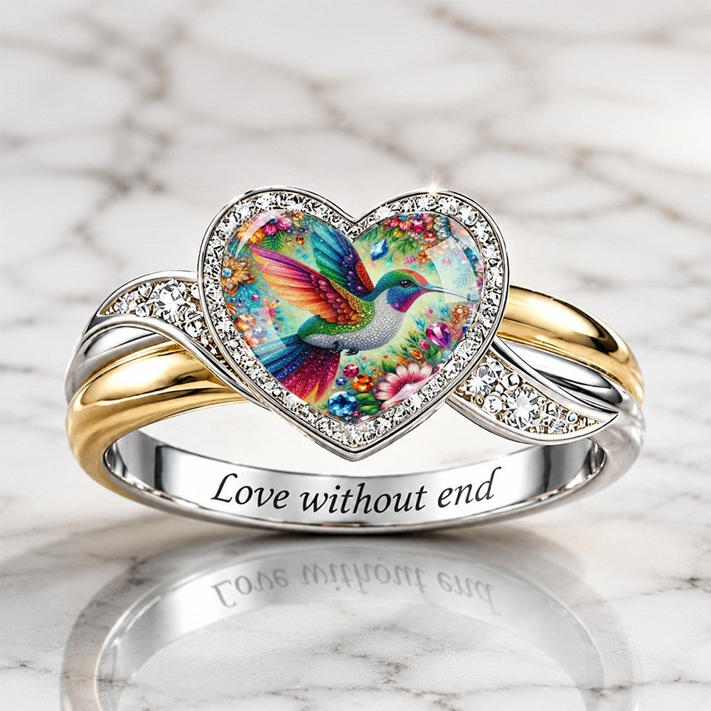 Colorful Hummingbird Heart Ring