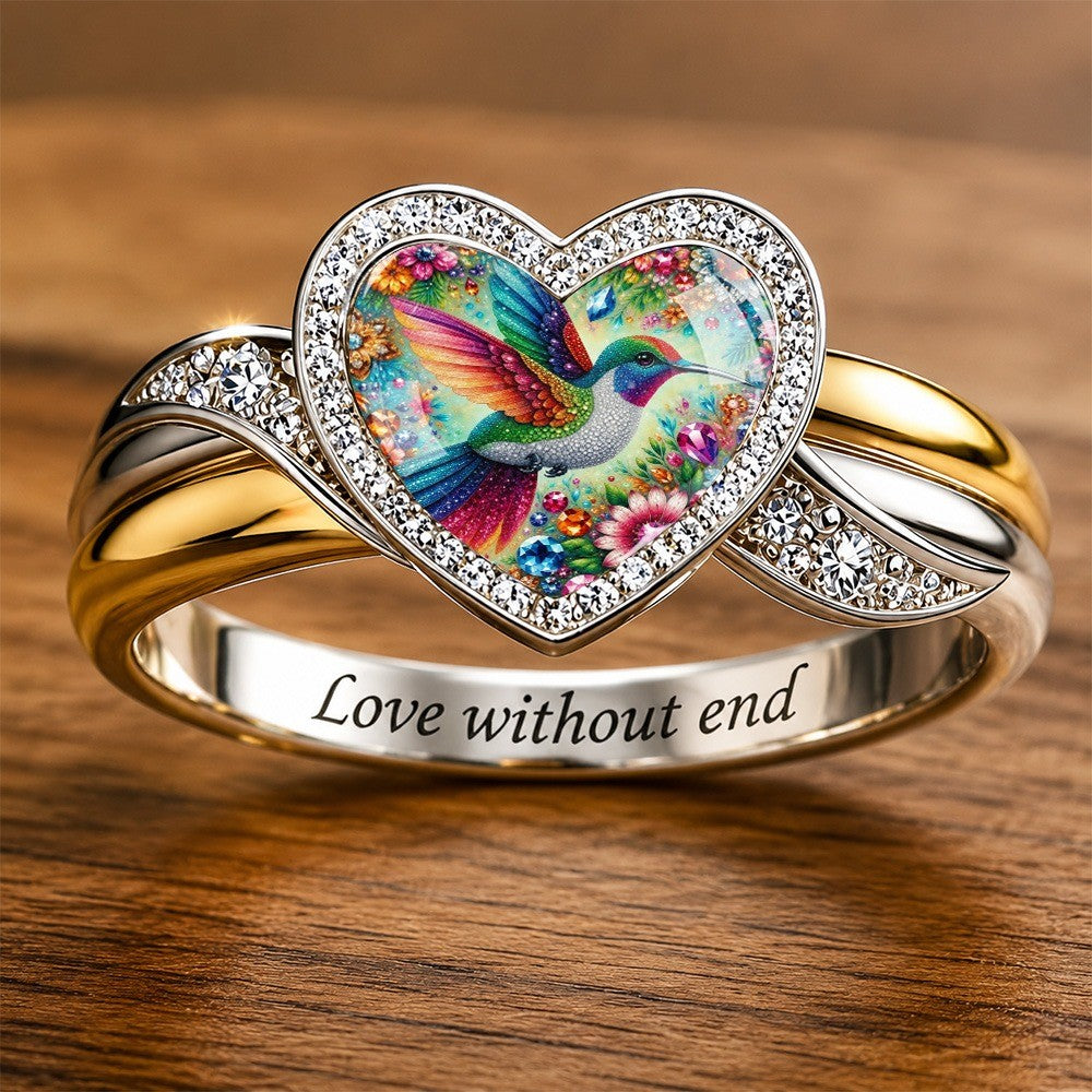 Colorful Hummingbird Heart Ring