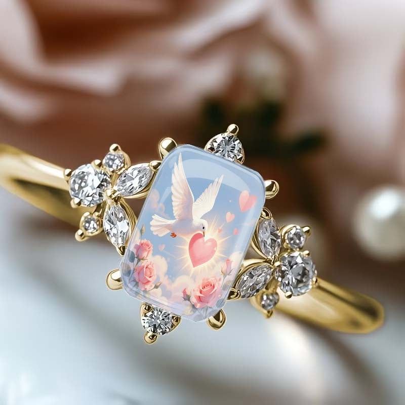 Dove & Heart Square Ring