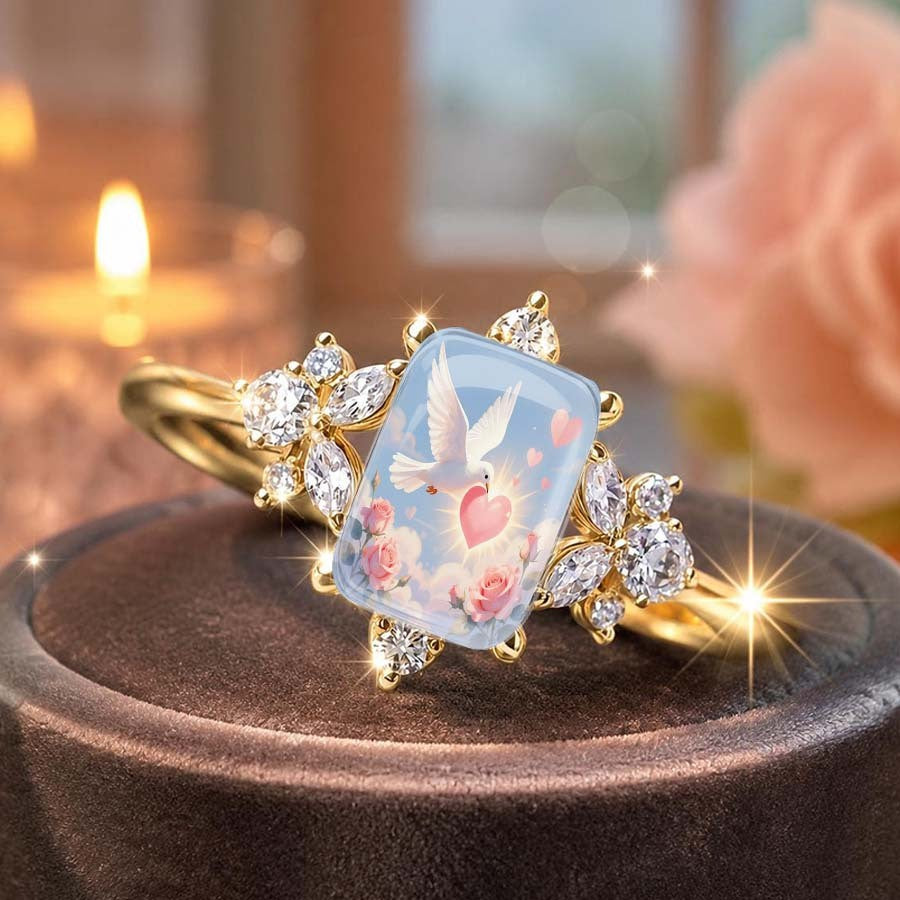 Dove & Heart Square Ring
