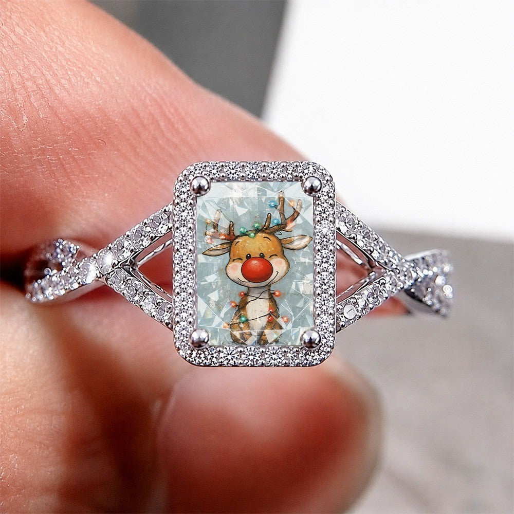 Reindeer Glass Square Ring