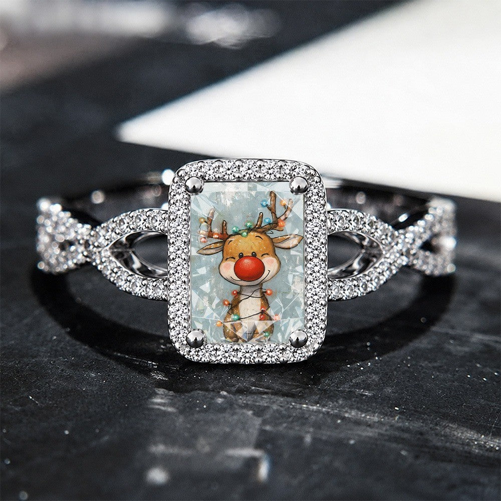 Reindeer Glass Square Ring