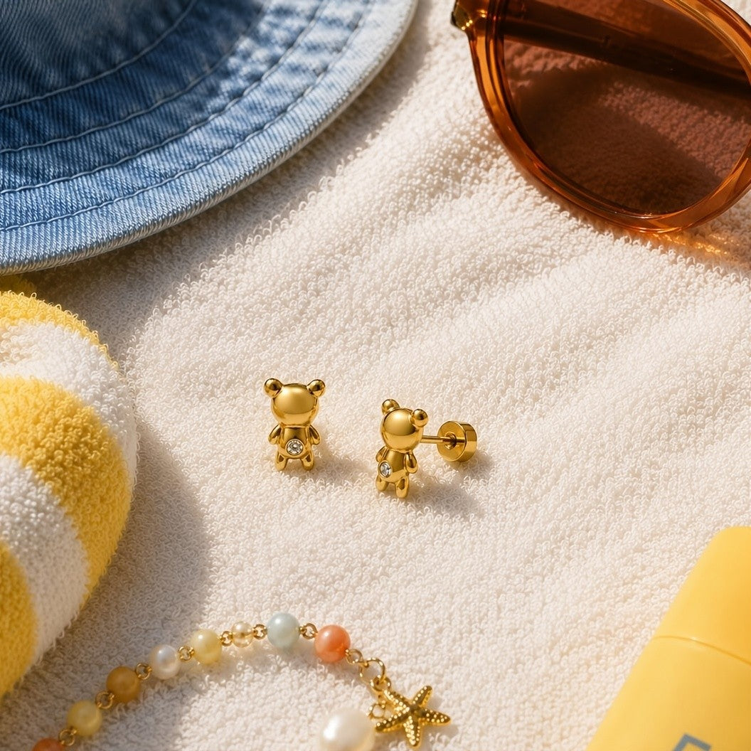 Zircon Teddy Bear Stud Earrings