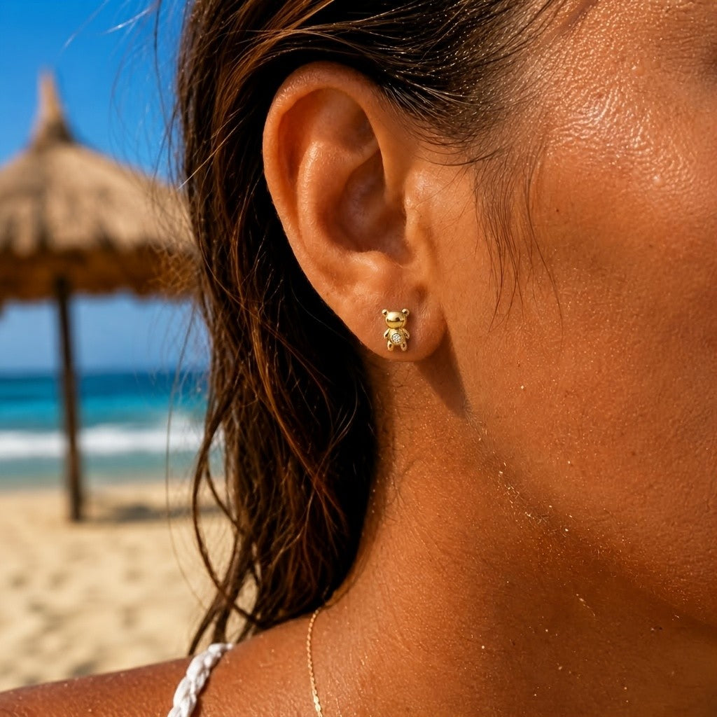 Zircon Teddy Bear Stud Earrings