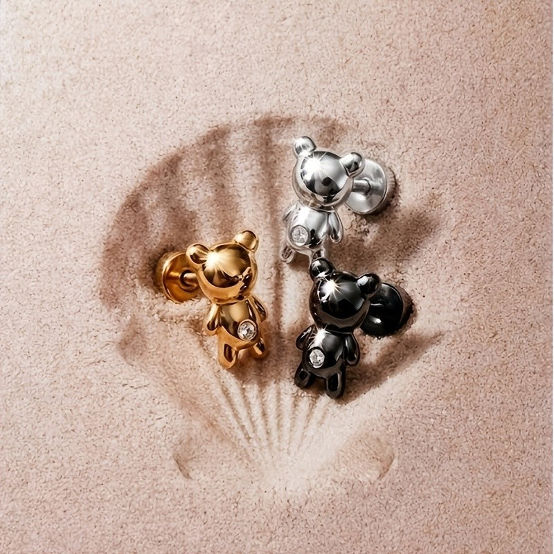 Zircon Teddy Bear Stud Earrings