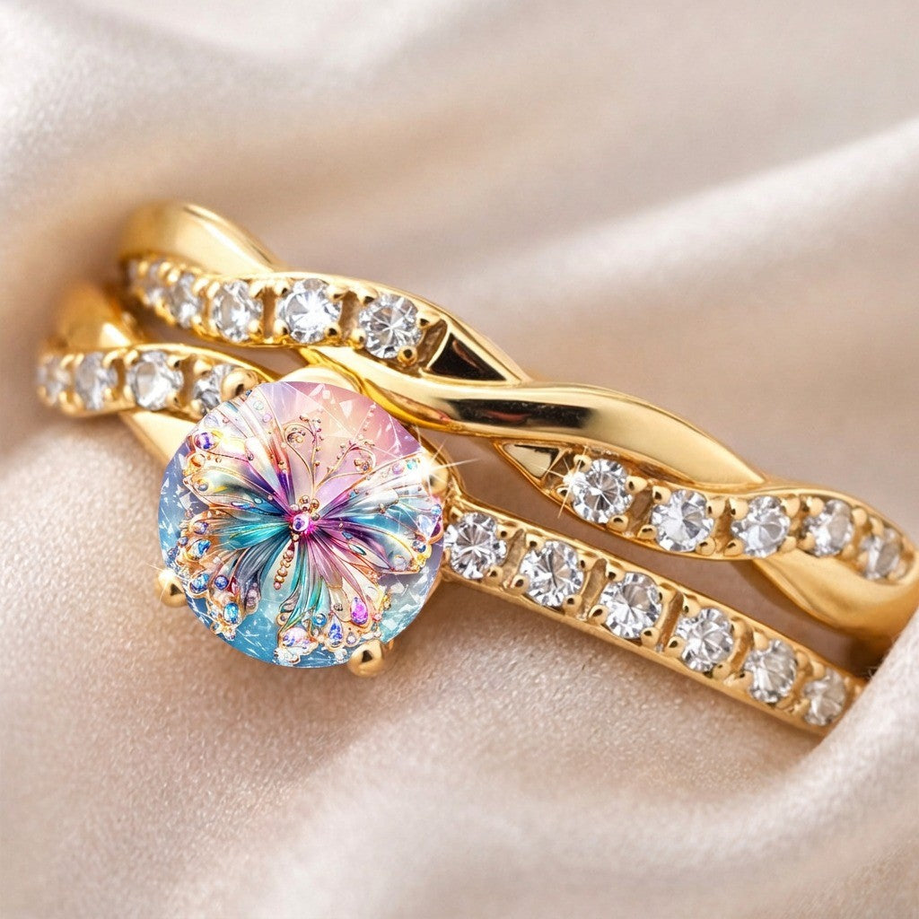 Iridescent Butterfly Twisted Band Ring