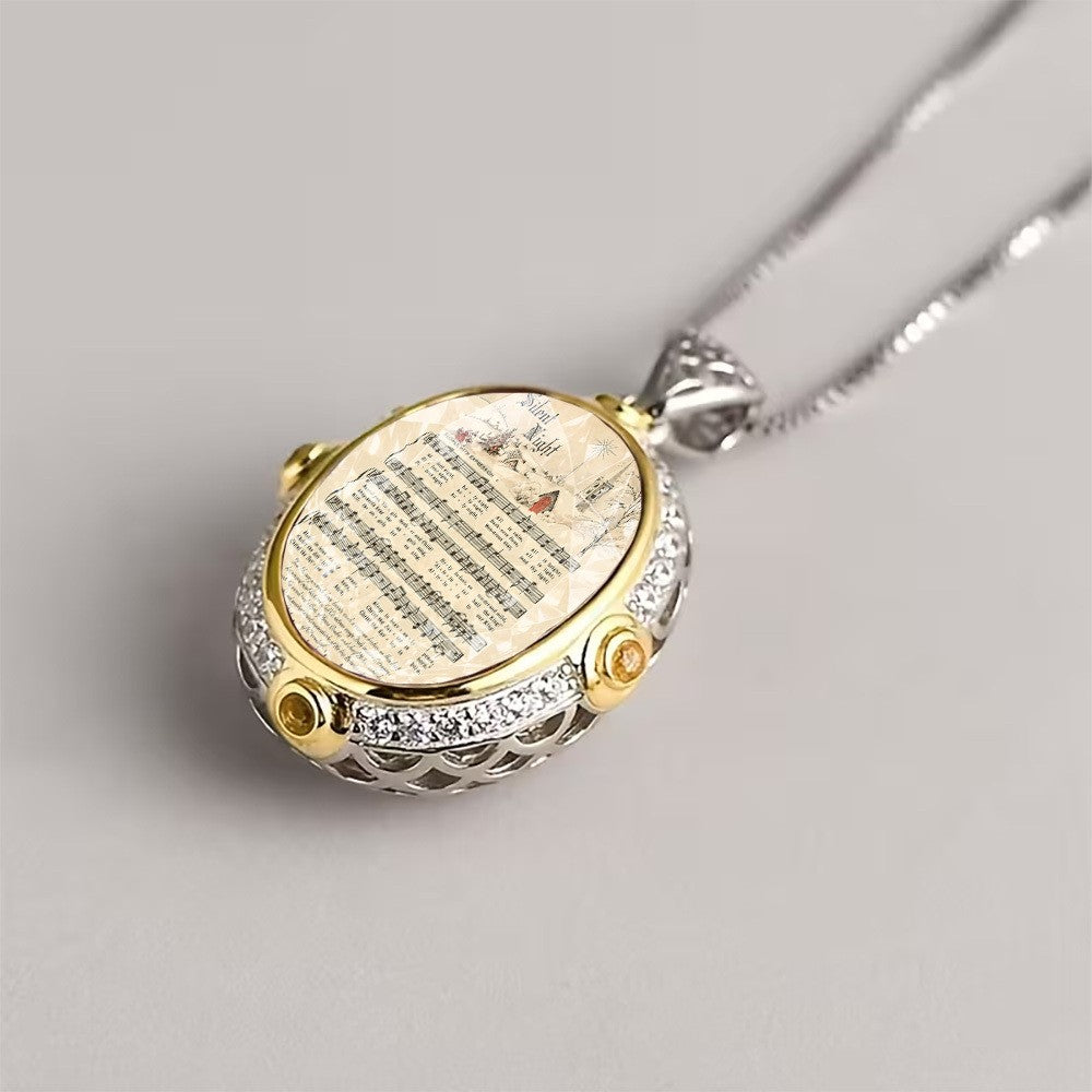 Sheet Music Oval Pendant Necklace
