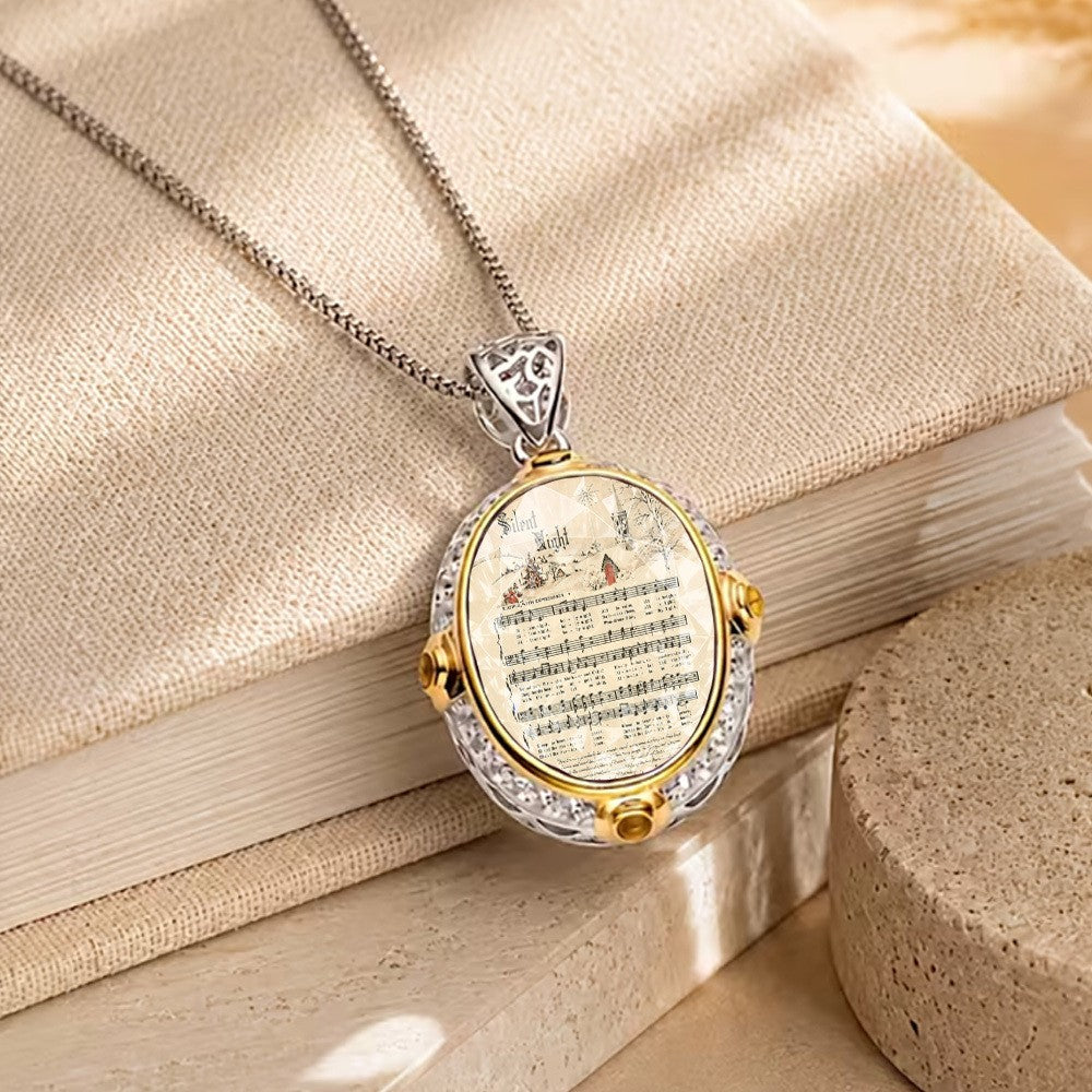 Sheet Music Oval Pendant Necklace