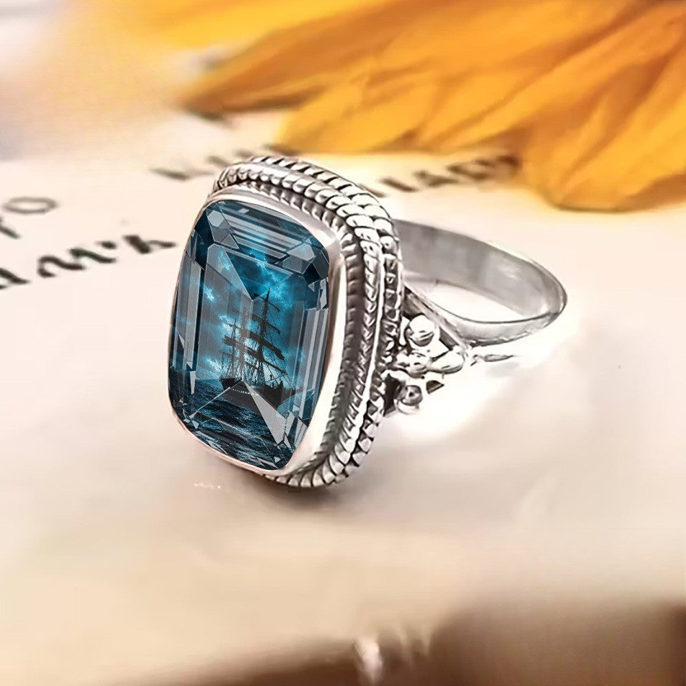 Blue Sailboat Rectangular Ring