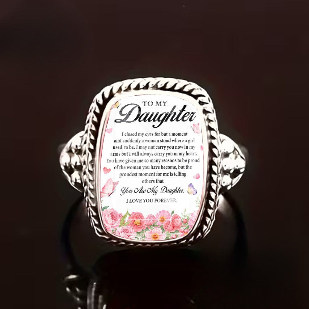 To My Daughter Floral Message Ring